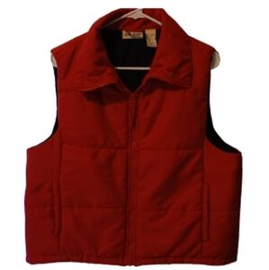 Red‎ zip puffer vest By Kim Rogers Front Zip Adjustable Collar Size XL